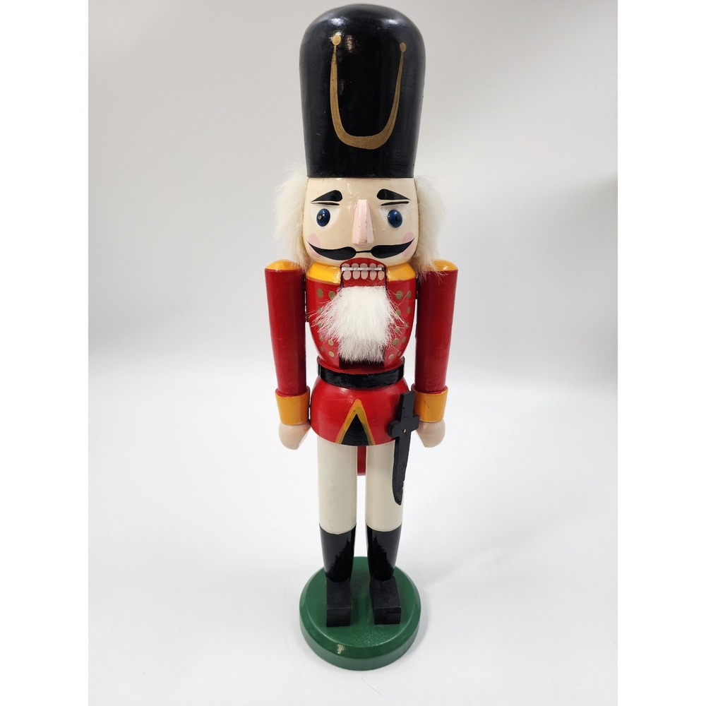 Vintage Wooden Nutcracker Soldier Red Uniform Christmas Decor 12 Inch